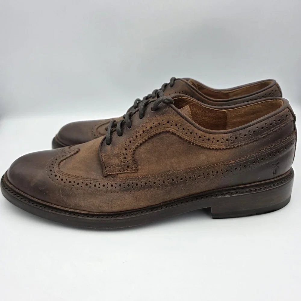 Frye James Wingtip Baroque Gunboat Oxford Shoes Men's Size 9 D Brown Leather
